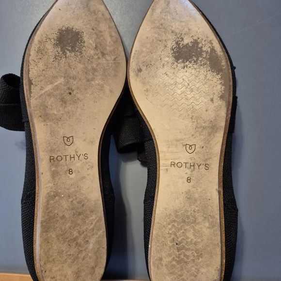 Rothy's Black Flats with Bow and Blue Trim - Picture 3 of 3